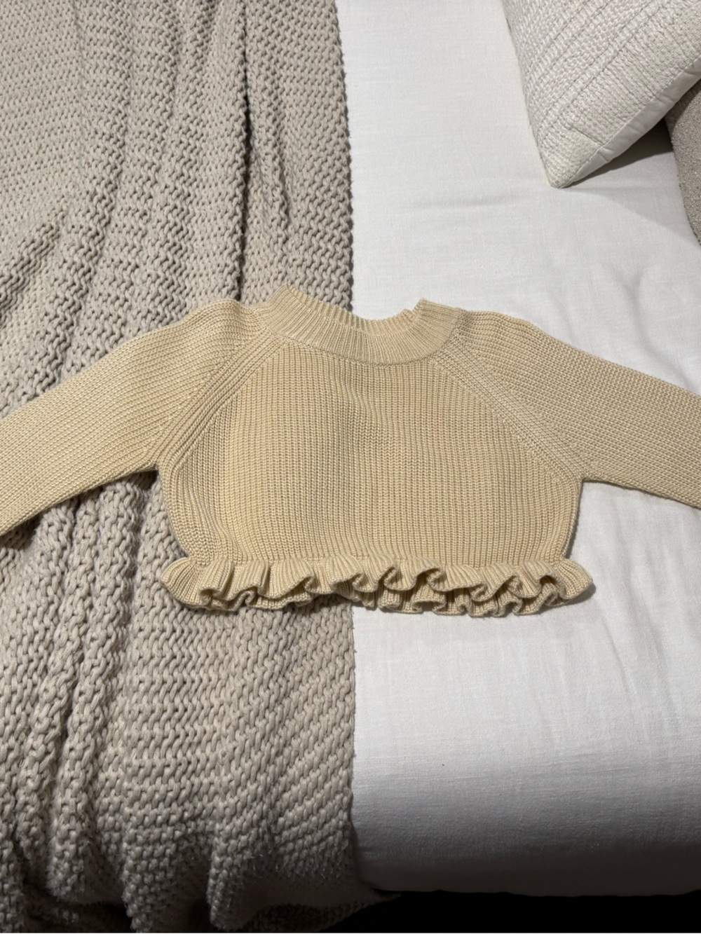 Storia Beige Ruffle crop Sweater